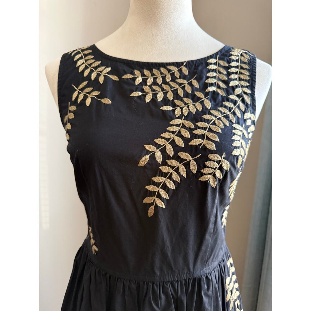 eShakti Cotton Embroidered A Line Dress Gold Botanical Pockets Sz S Event Party - Picture 2 of 11